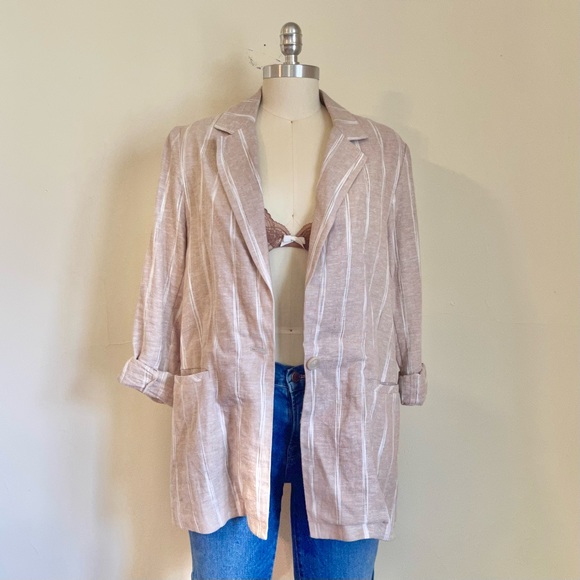 Drew Khaki Striped Linen Blazer - Picture 1 of 5